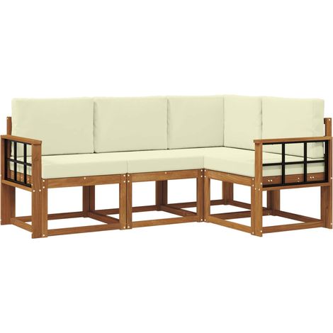 Set di divani da esterno con cuscino 4 pz  Salotto da Giardino Naturale e Crema (1/5)