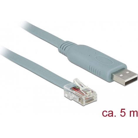 Delock Adaptador USB 2.0 Tipo-A macho  1 x Serial RS-232 RJ45 macho 5,0 mÂ gris