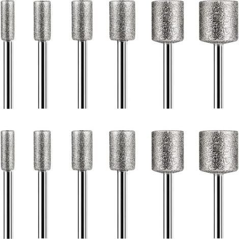 Set di 12 punte diamantate per pietra, vetro, ceramica, utensili rotanti, 4, 5, 6, 8, 10 mm (1/4)