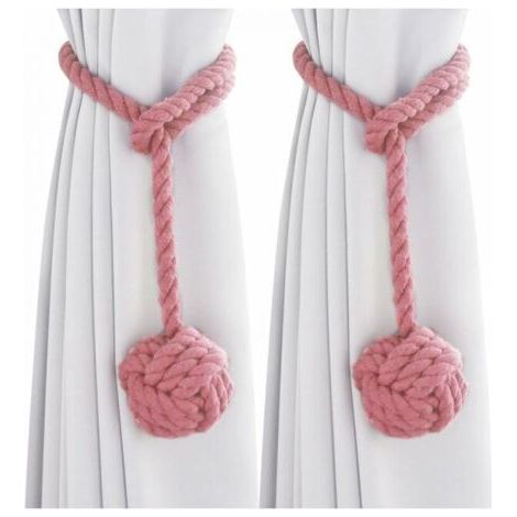FLITI 2er-Pack handgefertigte gestrickte Vorhang-Raffhalter aus Baumwolle, rosa, für Schlafzimmer, Büro, Dekoration