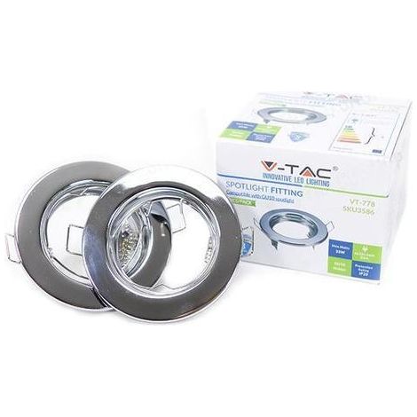 V-TAC VT-778 2 PORTAFARETTI FISSI ROTONDI cromato lucido DA INCASSO PER LAMPADINE GU10 E GU5.3 (1/3)