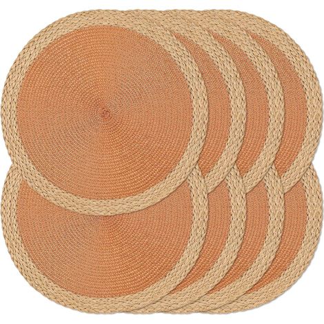 Lot de 8 sets de table ronds tressés - 38,1 cm - Antidérapants et lavables - Bords larges - Pour décoration de table de cuisine et salle à manger (orange, 8)'Bord Large Marron, Orange 8 pcs'Bord Large (1/5)