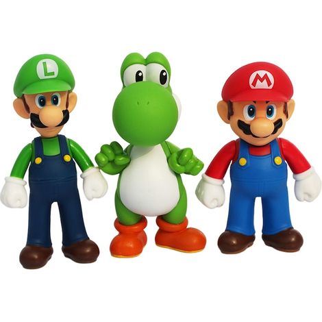 Figurines Super Mario - Jouets portables et légers - Décorations pour enfants (garçons et filles) - Cadeau d'anniversaire (3 pièces)