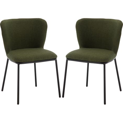 Wahson Office Chairs – Lot de 2 chaises de salle à manger en lin – Dossier rembourré en éponge – Structure en métal noir – Couleur verte – Hauteur d'assise 46 cm (1/5)
