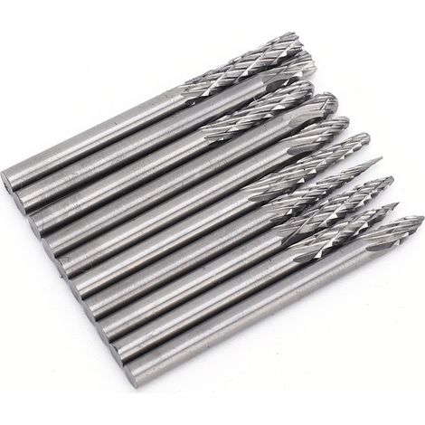 10 têtes de meulage en acier au tungstène, fraise à double rainure, foret rotatif 3x3 mm (1/5)