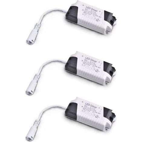 Lot de 3 transformateurs driver Ulisem 18 W-24 W CC, entrée multitension 85-265 V CA 50/60 Hz, sortie 36-72 V CC 240-260 mA. Convient pour le remplacement de downlights et autres luminaires LED. (1/4)