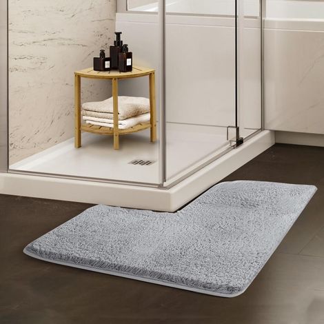 Alfombrilla de ducha esquinera de microfibra , ultrasuave, absorbente y antideslizante, 80 x 80 cm, ideal para suelos de baño.