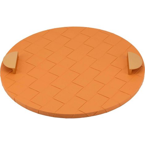 plateau rond orange tressé effet cuir design élégant - orange tressé finition cuir (1/2)