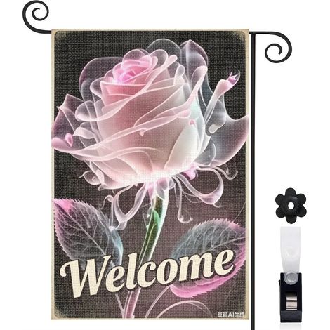 Drapeau vertical fond sombre et rose transparente 30 x 45 cm décoration jardin d'été (1/5)