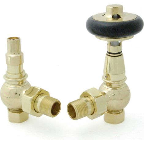 West Amberley Angled Thermostatic Radiator Valve and Lockshield - Polished Brass (1/4)