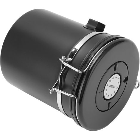 Boîte de Rangement à Café Acier Inoxydable 1.5L Noir avec Cuillère et Étiquette de Suivi Date - Conteneur Hermétique pour Grains de Café (1/5)
