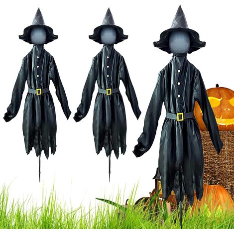 Hof Dekoration 3 beleuchtete Hexen mit Pflöcken gruseliges