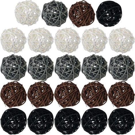 AIDUCHO Boule En Rotin, 24 Pièces 2 Pouces Boule En Osier Boule Décorative Orbes Remplisseurs De Vase Blanc + Gris + Marron + Noir (1/5)