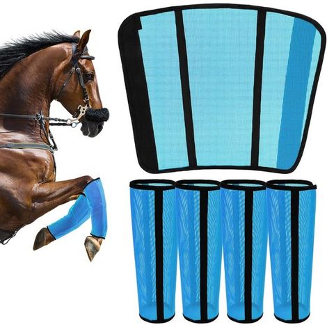 Guêtres anti-mouches pour chevaux - Protection des jambes - Ensemble de 4 pièces - Réutilisables - Protection anti-mouches - Empêche les piqûres de mouches - Conçues pour protéger les jambes lors de l (1/5)
