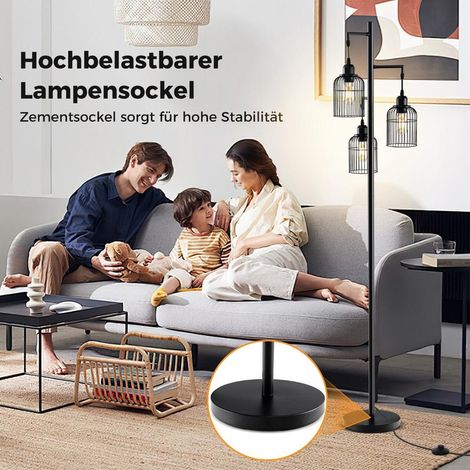 Lampadaire 3 abat-jour, lampe sur pied industrielle pour salon ou lecture, interrupteur au pied et base stable (1/5)
