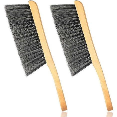 Lot de 2 brosses à manche en bois, brosses de cheminée, poils en fibres naturelles, poils doux, long manche en bois, pour le nettoyage de la poussière de cheminée (1/5)