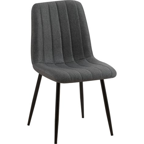 Chaise de salle à manger x1 coutures décoratives verticales assise en tissu gris foncé pieds en métal noir 100002207 (1/5)