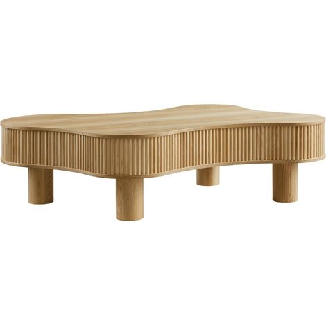 Table basse de salon design ondulé en placage de frêne naturel 116x77 cm - PANGIVO (1/2)