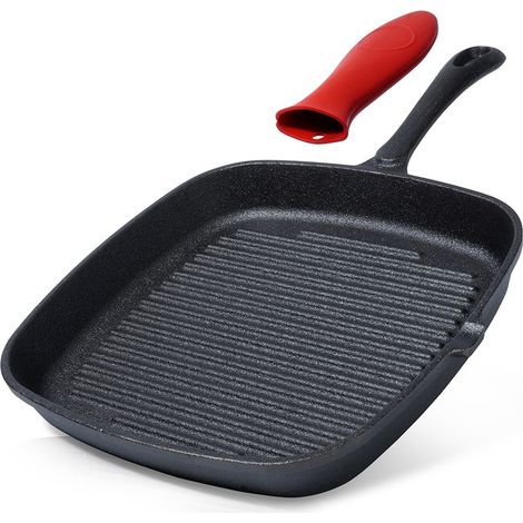 Quadratische Grillpfanne aus Gusseisen zum Grillen von Fleisch, Fisch und Gemüse, 24 cm (1/5)