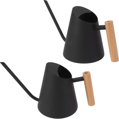 Arrosoir à long bec en acier inoxydable antirouille avec poignée en bois pour jardin, bonsaï, intérieur et extérieur, noir (1/5)