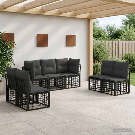 vidaXL  Outdoor Sofa Set  Black Poly Rattan