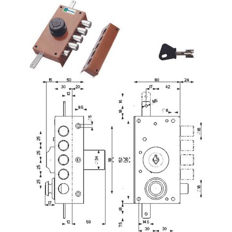 SERRATURA LEGNO APPLICARE 30437 MOTTURA - C.POMPA M2 + SCR + POMOLO E.MM 30 SX - 1 pezzo (1/2)