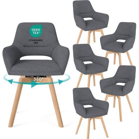 WAFTING Lot de 6 Chaise Salle à Manger Pivotante à 360°, Chaises de réception en Chenille et Bois Massif, Gris Foncé (1/5)