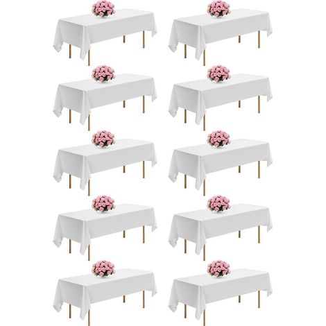 Mariage, fête ou banquet : lot de 10 nappes rectangulaires blanches, lavables et résistantes aux plis (1/5)