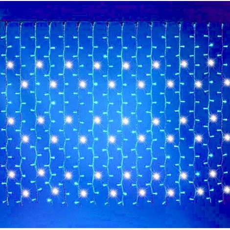 Tenda Luminosa con 240 LED lineare misura 6 metri larghezza e 0,80 cm discesa Natale Luce Blu fissa e Flash Bianco Freddo luci natalizie da esterno