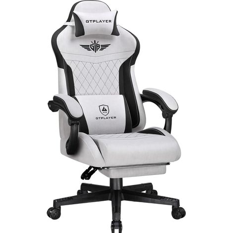 Chaise de jeu, ergonomique, en cuir synthétique, avec soutien lombaire - Chaise PC avec dossier élargi - Charge maximale : 150 kg - Gris (1/5)