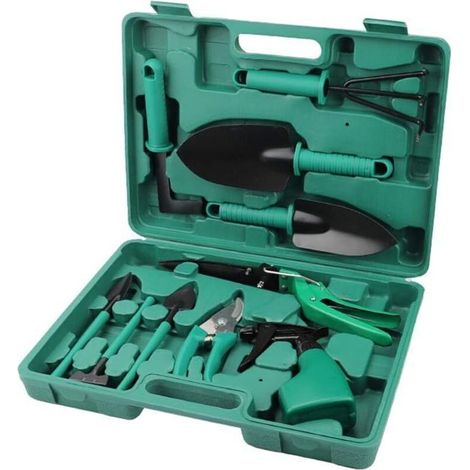 10-teiliges Gartengeräte-Set mit Tragetasche, Schwarz (1/4)
