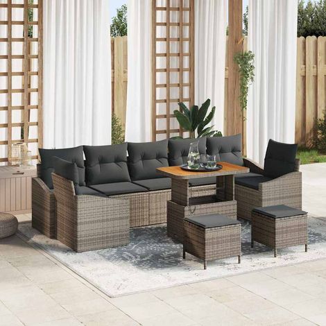Gartensofa-set mit Kissen mit Speicher 10 pcs Grau Poly Rattan