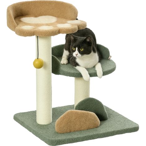 Rascador para gatos, diseño multinivel, materiales duraderos, verde, marrón, beige. (1/2)