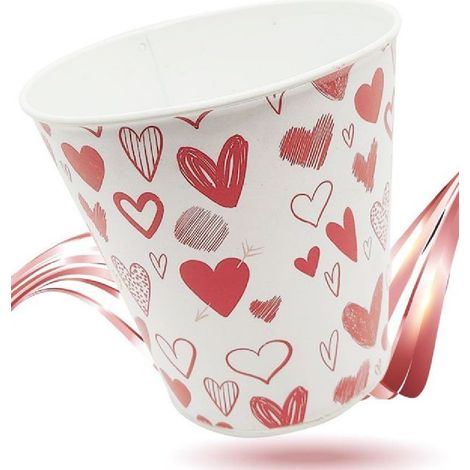 TrAdE Shop Traesio - Secchiello Decorativo In Latta Con Cuori Rosso Bianco 14cm San Valentino 92263 - (1/2)