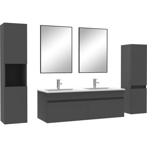 Ensemble meubles Salle de Bain 120cm avec colonne + miroir Anthracite (1/5)