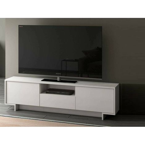 Dmora - Mobile Porta TV Andromeda, Supporto per TV da salotto, Credenza bassa da soggiorno a 2 ante e 1 cassetto, 100% Made in Italy, 170x42h48 cm, Bianco, con imballo rinforzato (1/4)