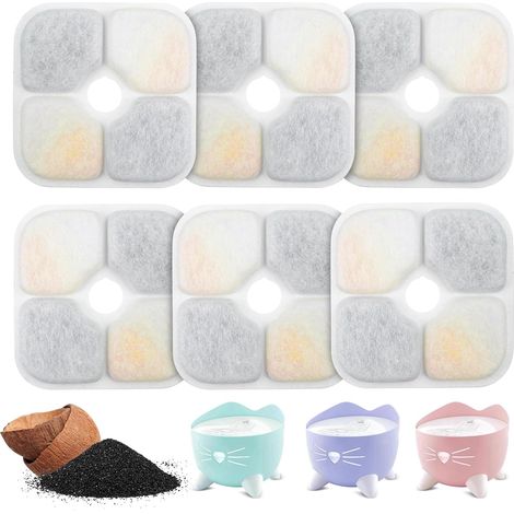 6PCS filtres fontaine eau chat, triple couche résine activée charbon