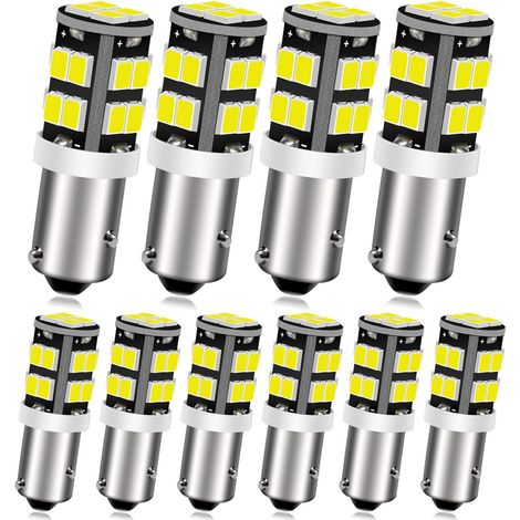 Lot de 10 ampoules LED BAW9S super lumineuses 12 V 2835 20 SMD Chipset pour clignotants, feux de position latéraux, blanc