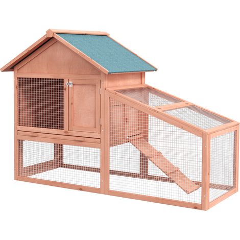 Kaninchenstall aus Holz auf Zwei Etagen mit Rampe 144x64,5x100 cm Hasenstall mit wasserabweisend Bitumendach Kleintierstall Winterfest für draußen mit mehreren Eingängen herausnehmbar Schublade