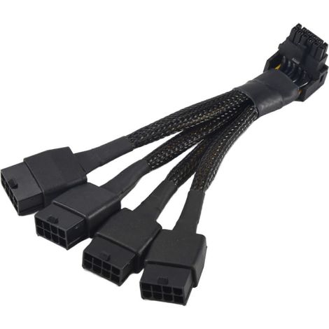 Câble coudé à 90° avec connecteur PCI-E 4 x 8 broches vers PCI-E 5.0 16 broches (12+4) 12VHPWR pour GPU RTX 4090 et RTX 4080 (P8X4 vers 16 broches-B). (1/5)