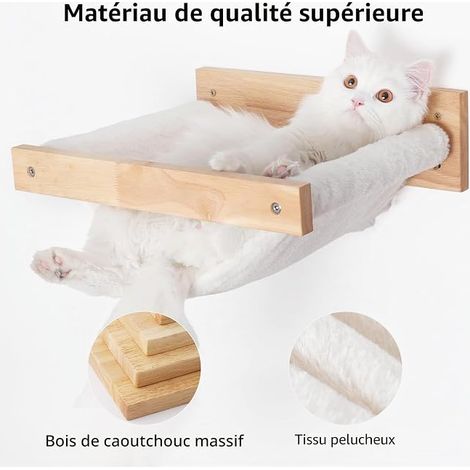 Hamac pour Chat Mural Grande Étagère pour Chat Lits et Perchoirs Meubles pour Dormir Jouer Contenir en Flanelle Blanche (1/4)