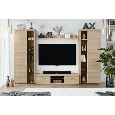 AX LIVING Spacoro XL Wohnwand Sonoma Eiche modern 300cm breit ohne LED