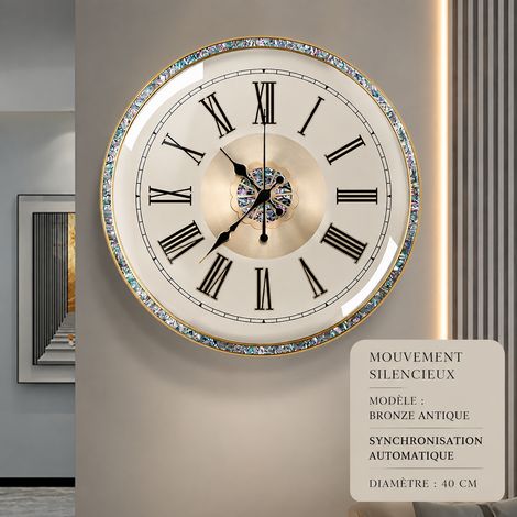 Horloge murale ronde 40 cm à mouvement radio-piloté automatique en métal et verre réf 6735 40 × 40 × 5 cm 1,56 kg – Livraison gratuite