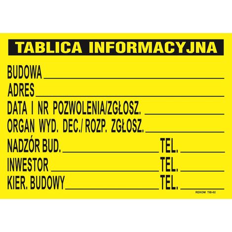 TABLICA INFORMACYJNA BUDOWLANA 690460MM - TAB TB1