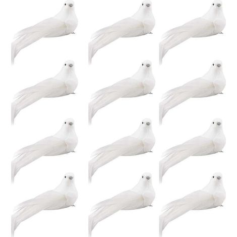 12 Stück dekorative künstliche Tauben, weiße Vögel mit Clip, Weihnachtsbaumschmuck