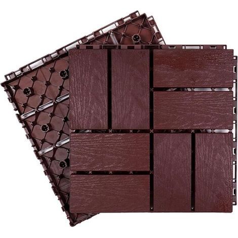 Terrasse carrée en Bois-Plastique, tuiles Composites emboîtables, terrasse extérieure, toits, Jardins, patios, parquet à Pose Automatique(Dark Brown,3030cm,1pcs) (1/4)