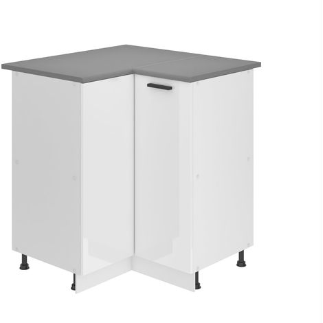 Belini Unterschrank Küche, Küchenunterschrank 90 cm Breite. SNP Küchenunterschrank mit Arbeitsplatte. Eckschrank Küche mit 1 Tür, Weiß Hochglanz