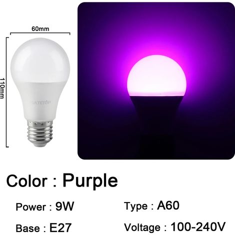 (A60 E27 Violet, 4 ampoules) Ampoules LED, adaptées aux festivals, aux KTV, aux bars et aux vitrines de magasins. (1/3)