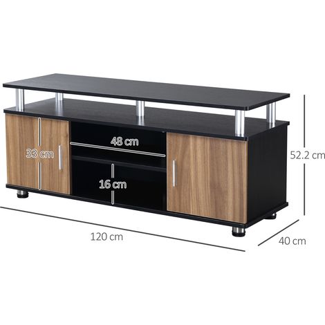 Meuble TV en bois et aluminium avec placards et étagères, supporte les téléviseurs jusqu'à 55 pouces, 120 x 40 x 52,2 cm (1/5)