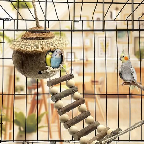 Nid d'oiseau en cuir et noix de coco pour perroquets, perchoir, nymphes - Décoration pour animaux de compagnie, salon (1/5)